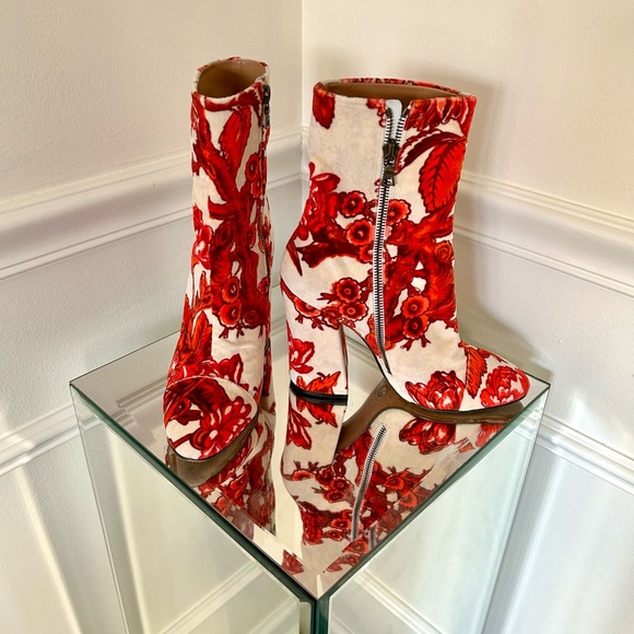 Dries Van Noten Velvet Floral Ankle Boots - Picture 4 of 7